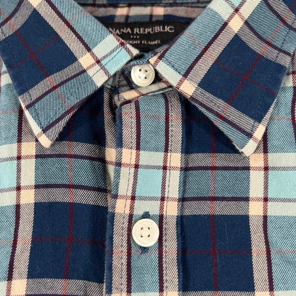 Banana Republic Shirt Mens Medium Blue Plaid Lightweight Flannel Button Up
